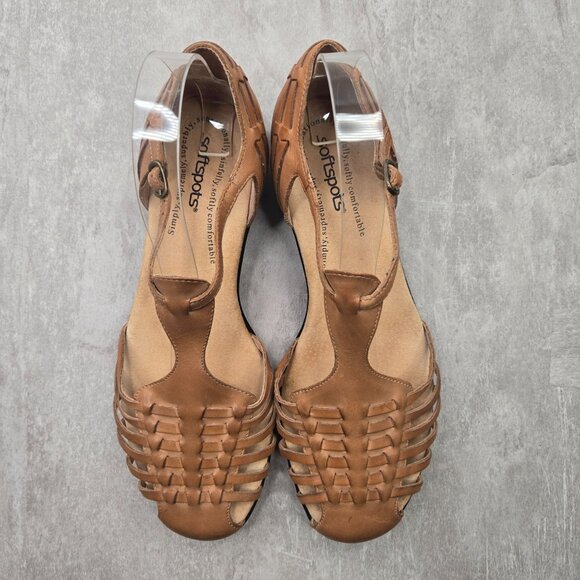 Softspots Huarache Flat 9.5 Wide Fit Brown Woven Strappy Comfort Boho Sandals - Picture 2 of 12